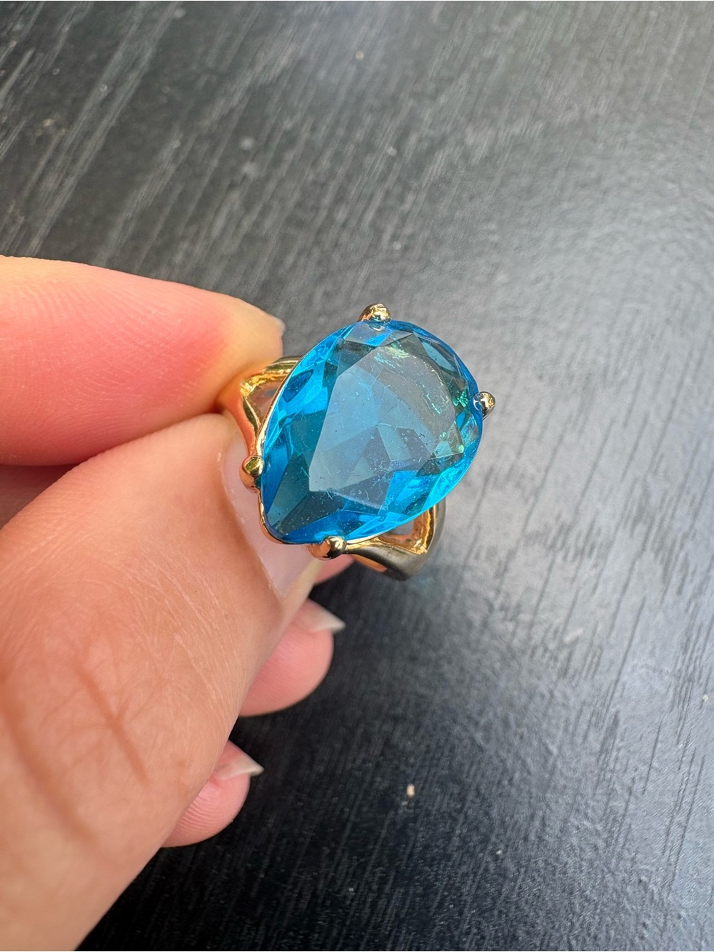 18k Gold Electroplated Ring with Blue Gemstone - Size 4.75 - Picture 7 of 13